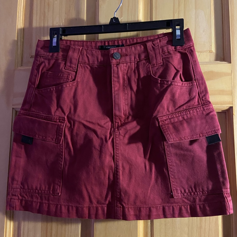 red denim mini skirt